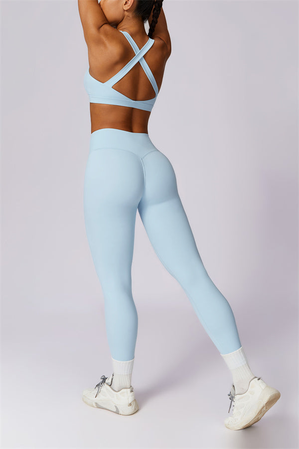 Crisscross Back Sports Bra & High-Waist Leggings Set