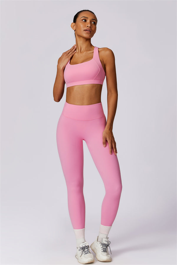 Crisscross Back Sports Bra & High-Waist Leggings Set