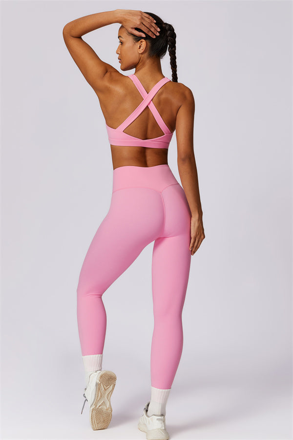 Crisscross Back Sports Bra & High-Waist Leggings Set