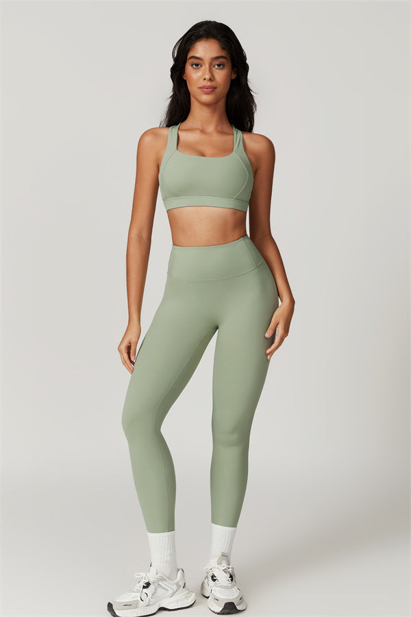 Crisscross Back Sports Bra & High-Waist Leggings Set