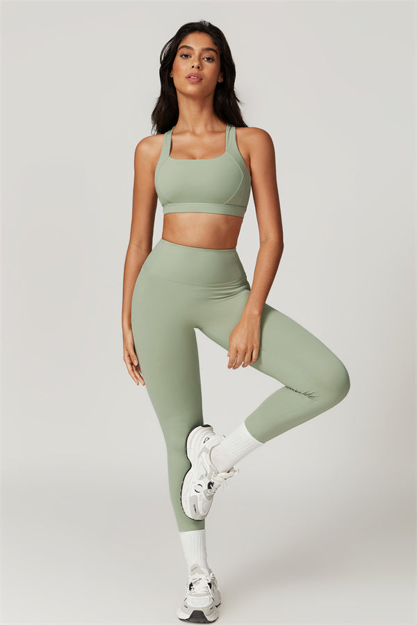 Crisscross Back Sports Bra & High-Waist Leggings Set