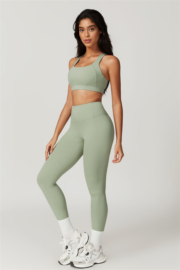 Crisscross Back Sports Bra & High-Waist Leggings Set