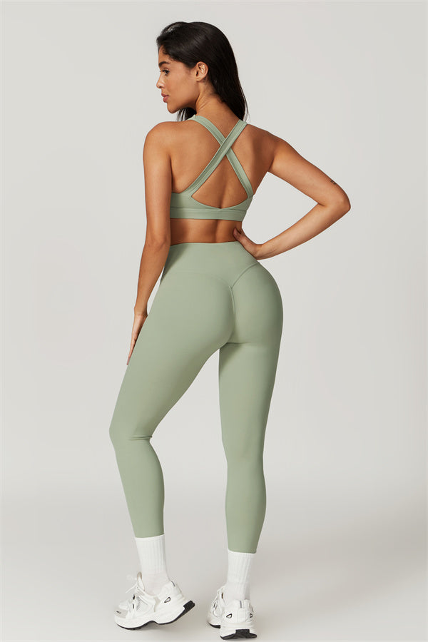 Crisscross Back Sports Bra & High-Waist Leggings Set
