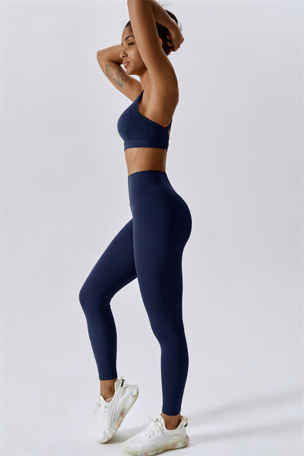Crisscross Back Sports Bra & High-Waist Leggings Set