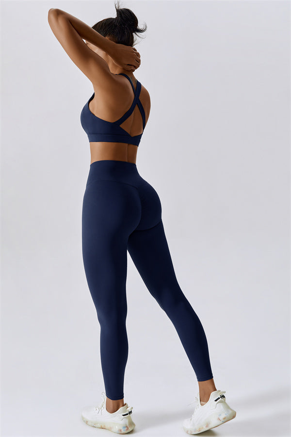 Crisscross Back Sports Bra & High-Waist Leggings Set