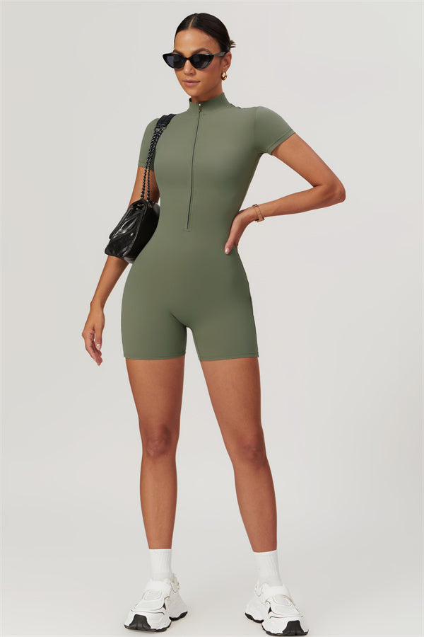 Half-Zip Stand Collar Active Jumpsuit