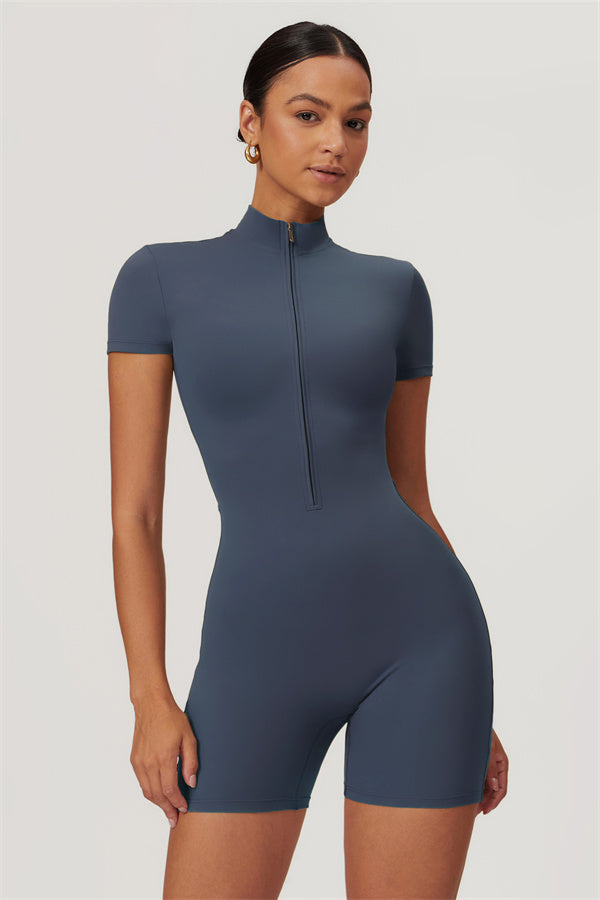 Half-Zip Stand Collar Active Jumpsuit