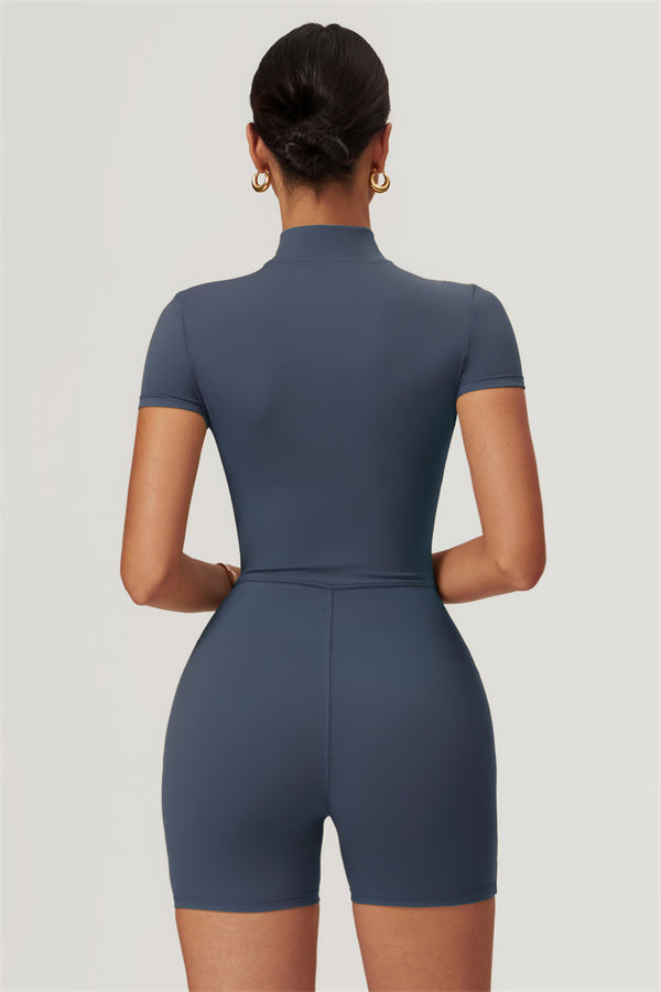 Half-Zip Stand Collar Active Jumpsuit