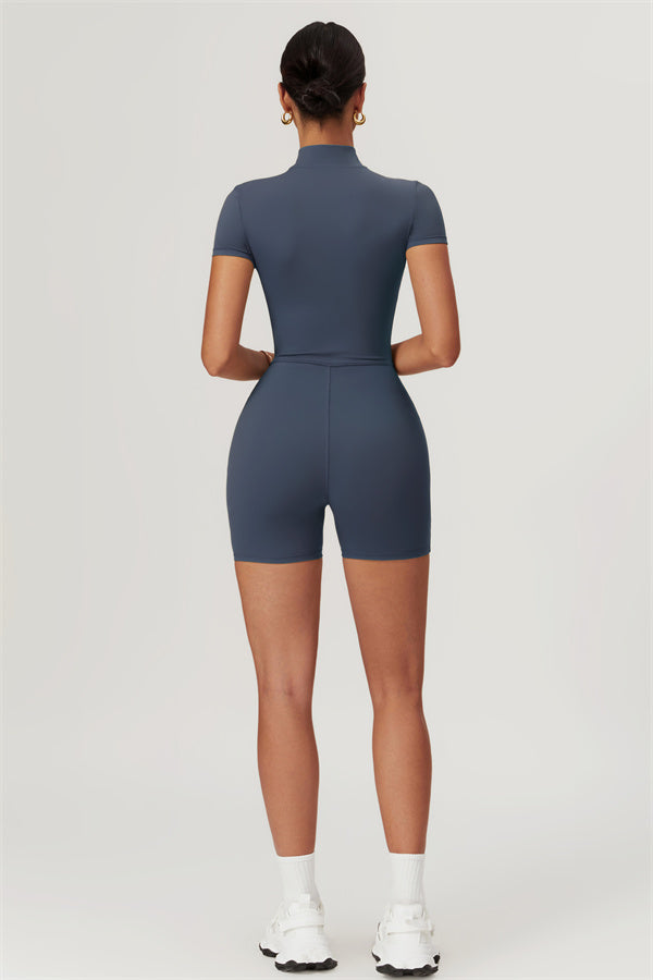 Half-Zip Stand Collar Active Jumpsuit