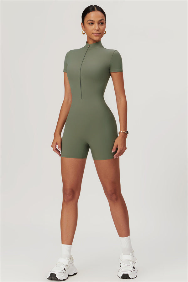 Half-Zip Stand Collar Active Jumpsuit