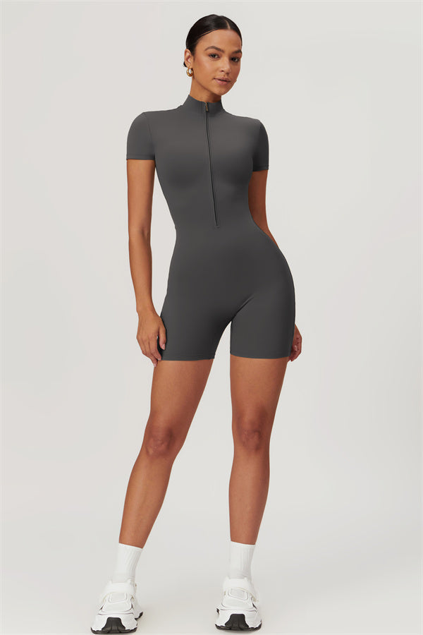 Half-Zip Stand Collar Active Jumpsuit