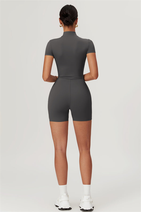 Half-Zip Stand Collar Active Jumpsuit