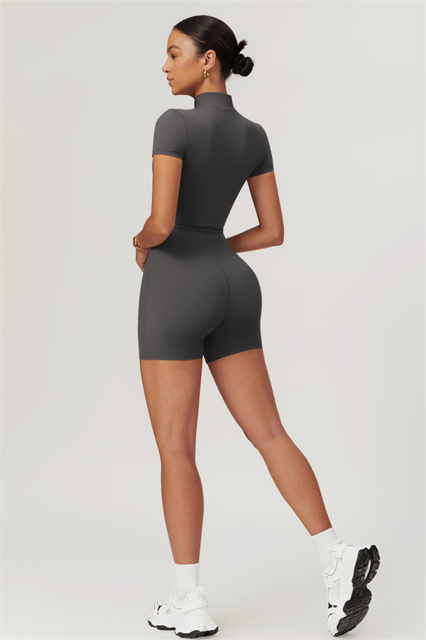 Half-Zip Stand Collar Active Jumpsuit