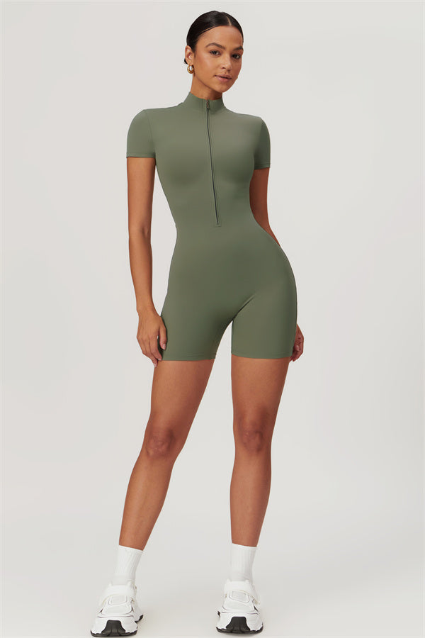 Half-Zip Stand Collar Active Jumpsuit