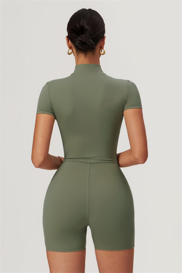 Half-Zip Stand Collar Active Jumpsuit