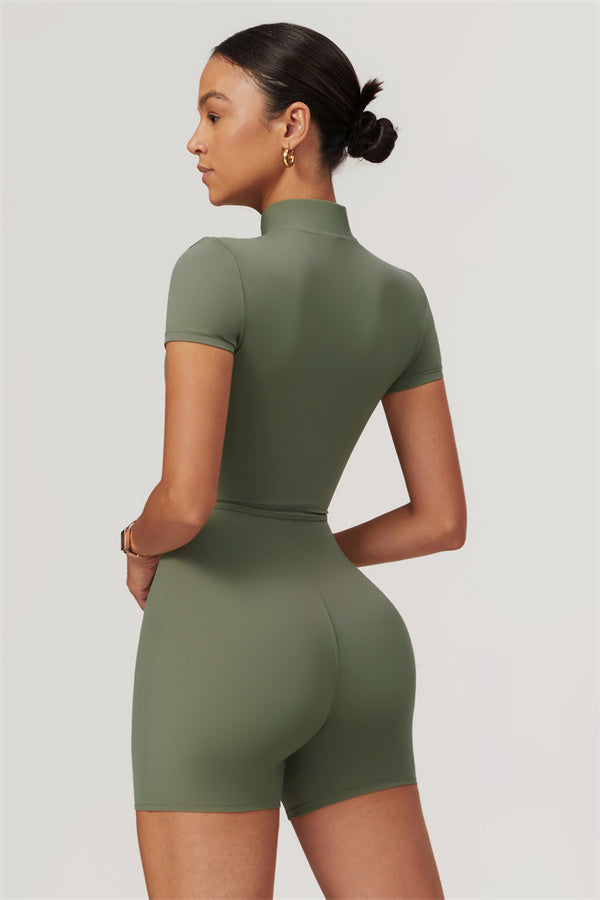 Half-Zip Stand Collar Active Jumpsuit