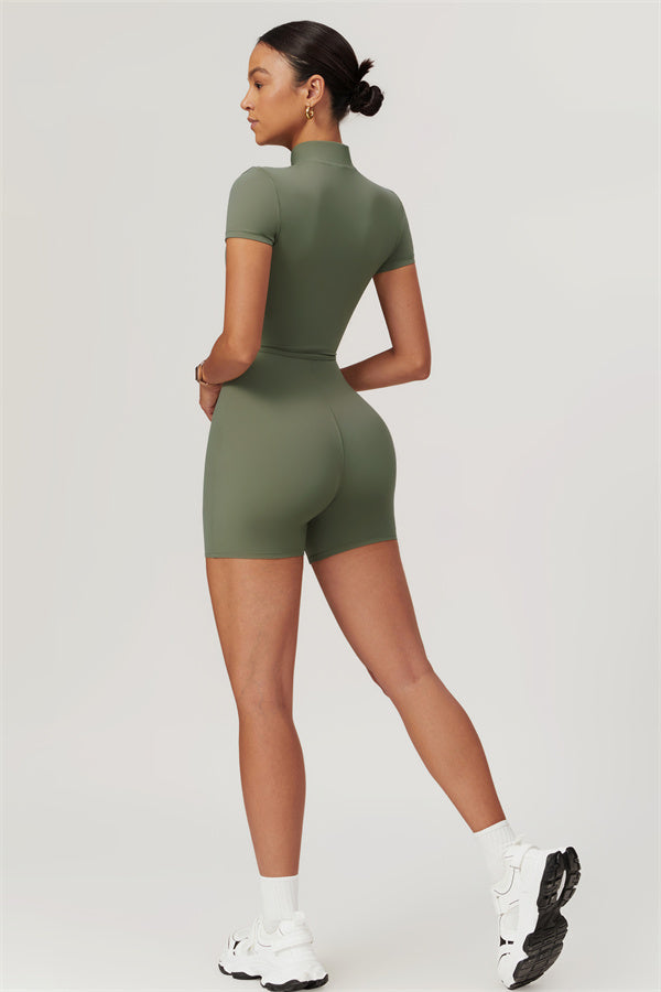 Half-Zip Stand Collar Active Jumpsuit