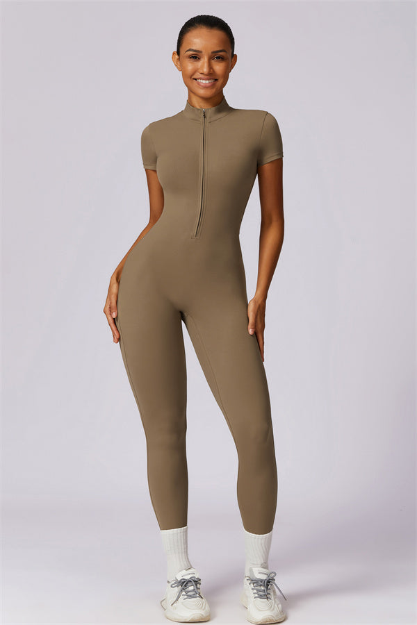 Stand-Up Collar Half-Zip Jumpsuit