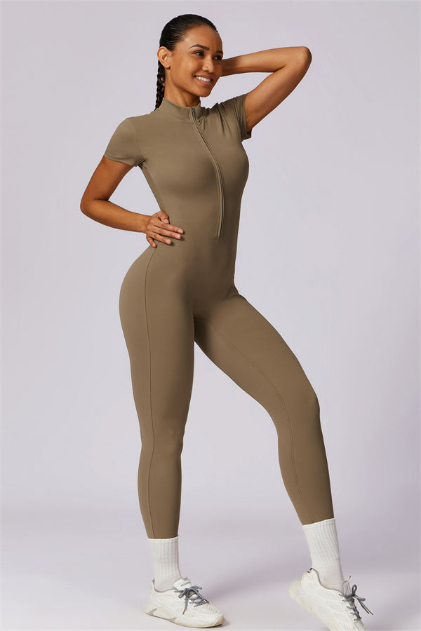 Stand-Up Collar Half-Zip Jumpsuit