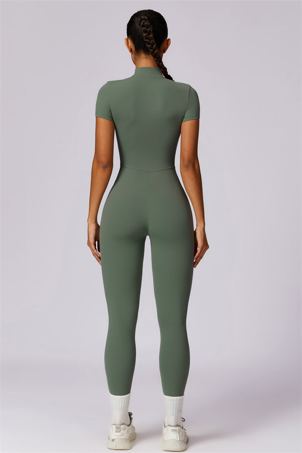 Stand-Up Collar Half-Zip Jumpsuit