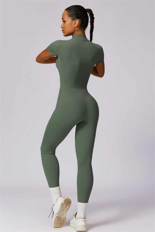 Stand-Up Collar Half-Zip Jumpsuit