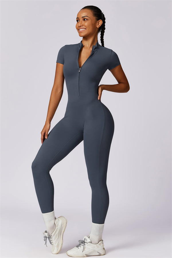Stand-Up Collar Half-Zip Jumpsuit