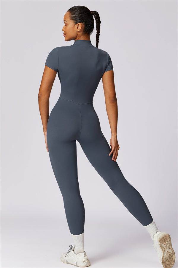 Stand-Up Collar Half-Zip Jumpsuit