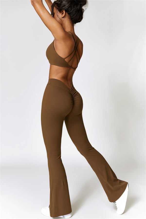 Twist-Front Sports Bra & Flared Leggings Set