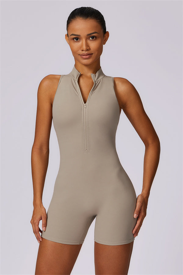 Half-Zip High-Neck Cutout Jumpsuit