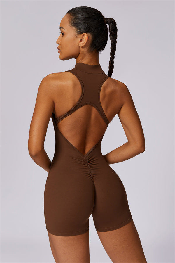 Half-Zip High-Neck Cutout Jumpsuit