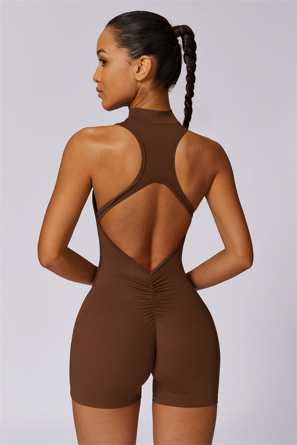Half-Zip High-Neck Cutout Jumpsuit