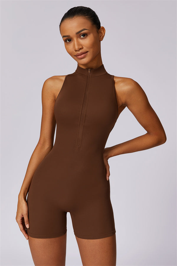 Half-Zip High-Neck Cutout Jumpsuit