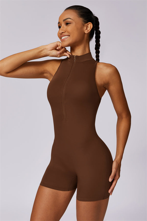 Half-Zip High-Neck Cutout Jumpsuit