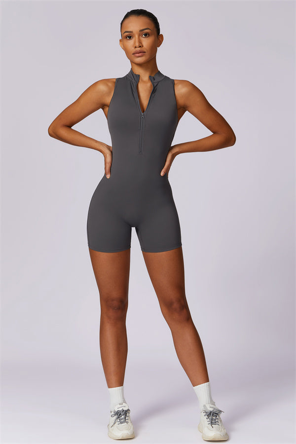 Half-Zip High-Neck Cutout Jumpsuit