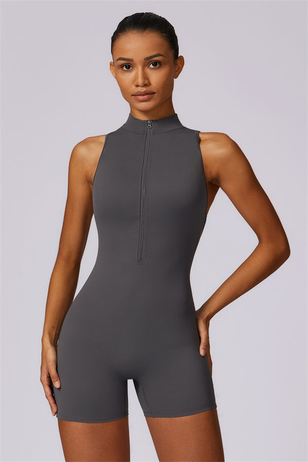 Half-Zip High-Neck Cutout Jumpsuit