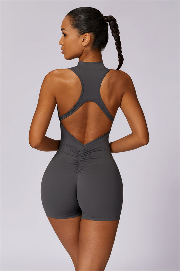 Half-Zip High-Neck Cutout Jumpsuit