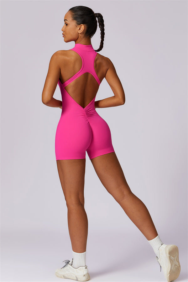 Half-Zip High-Neck Cutout Jumpsuit