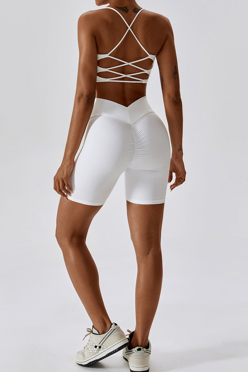 Cross-Strap Sports Bra & High-Waist Shorts Set