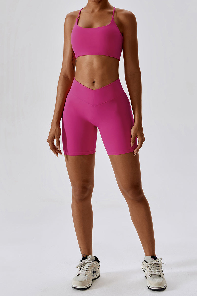 Cross-Strap Sports Bra & High-Waist Shorts Set