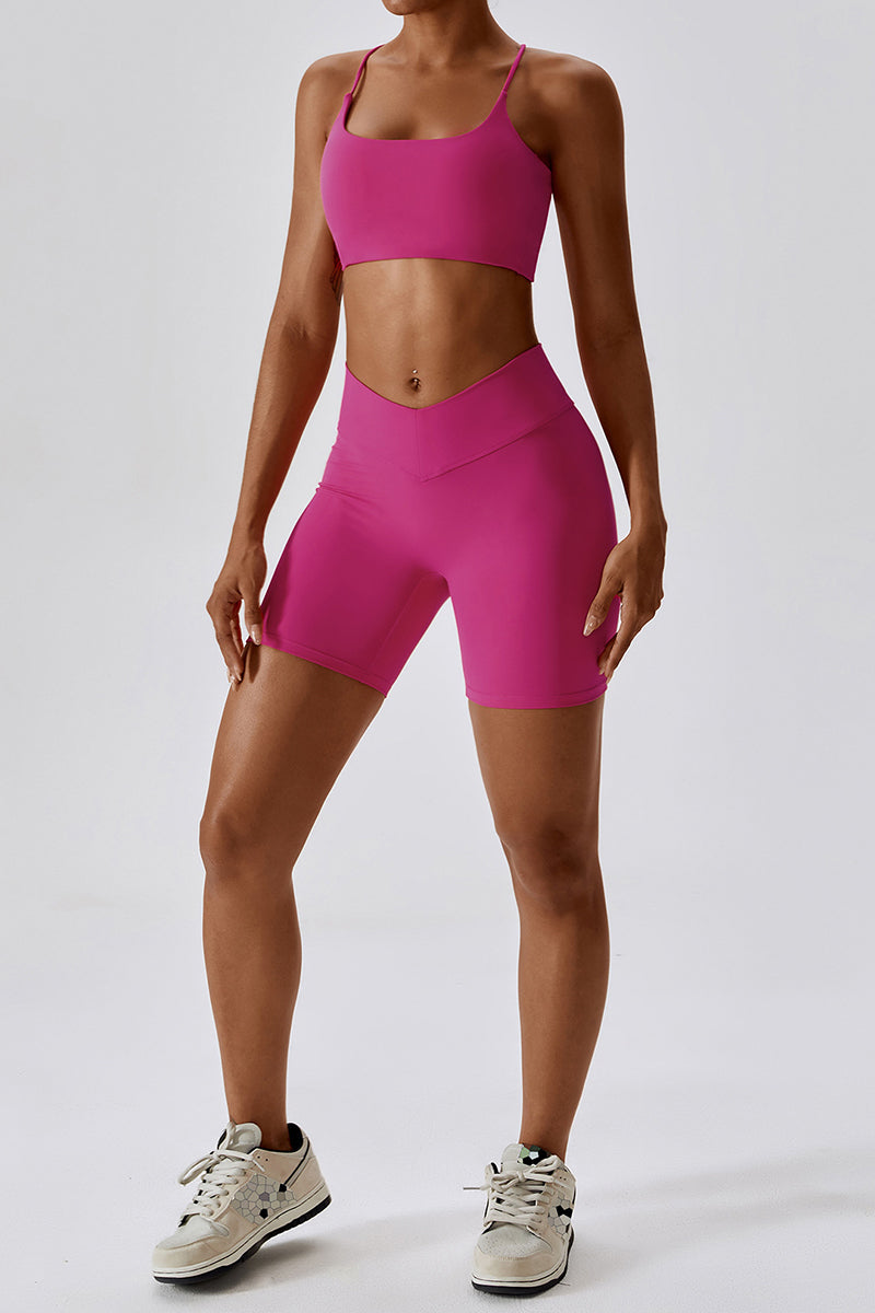 Cross-Strap Sports Bra & High-Waist Shorts Set