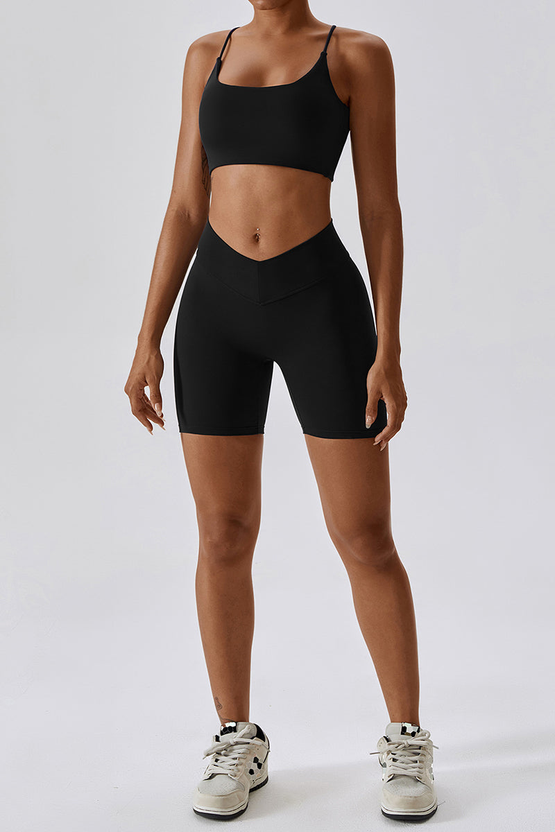 Cross-Strap Sports Bra & High-Waist Shorts Set