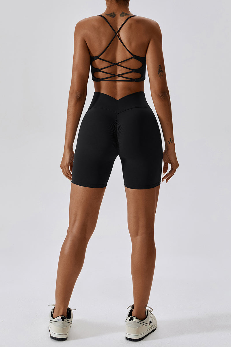 Cross-Strap Sports Bra & High-Waist Shorts Set