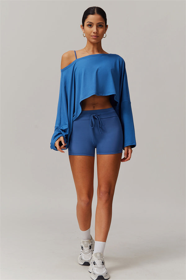 Asymmetrical Off-Shoulder Cropped Pullover