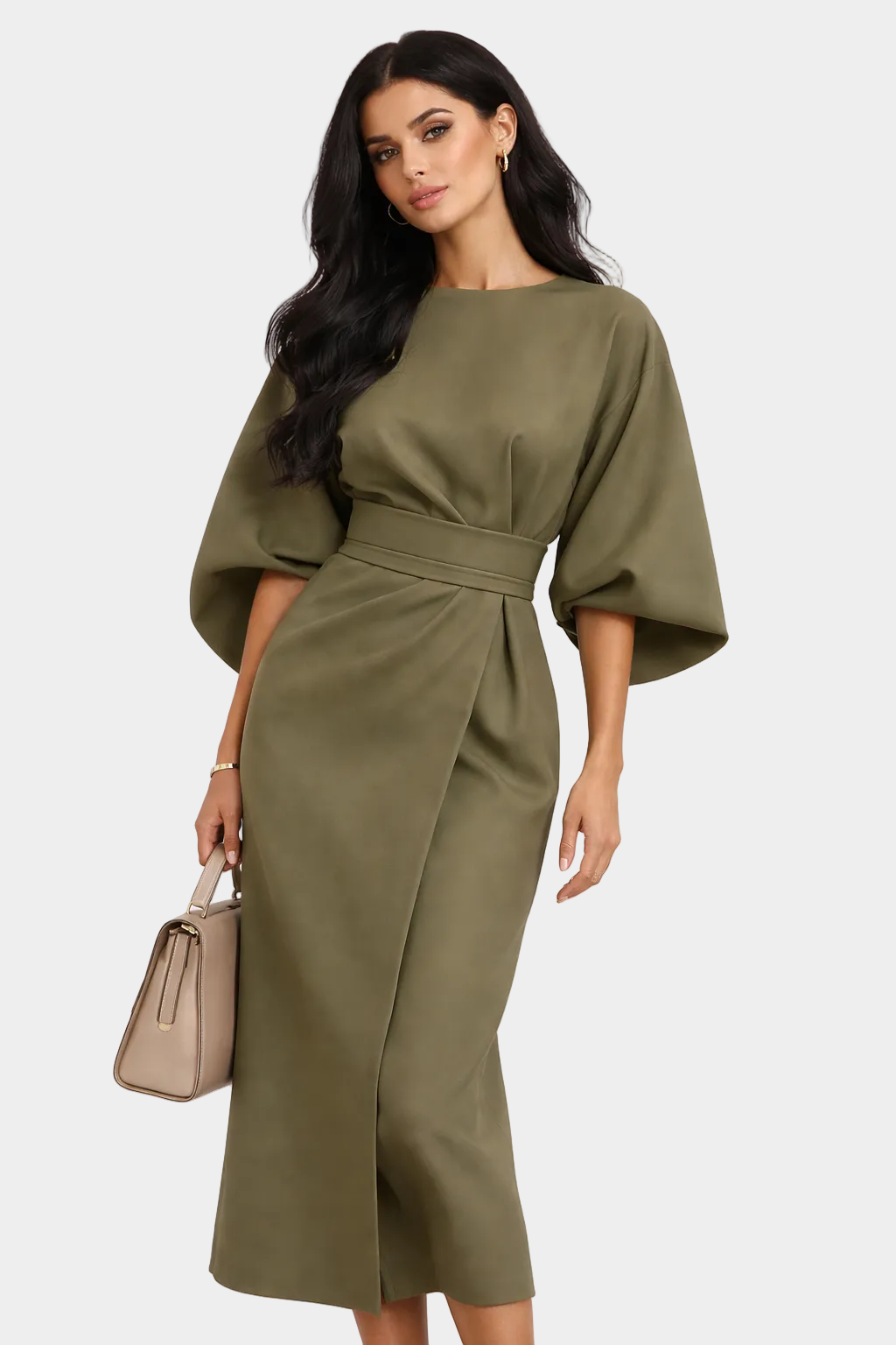 Midi Dress Elegant Kimono Sleeves
