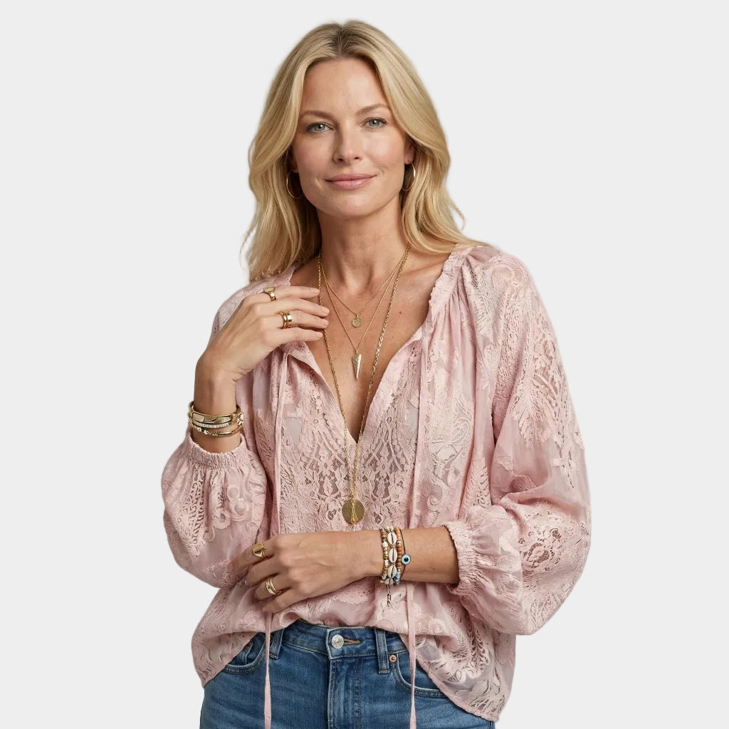 Boho Blouse Crocheted, Relaxed Fit