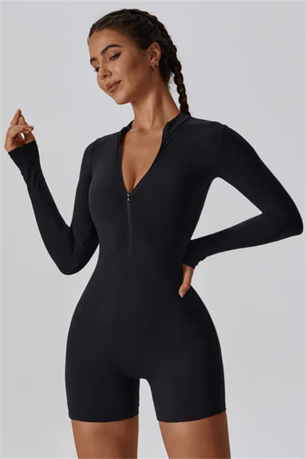 Half-Zip Stand-Up Collar Active Jumpsuit