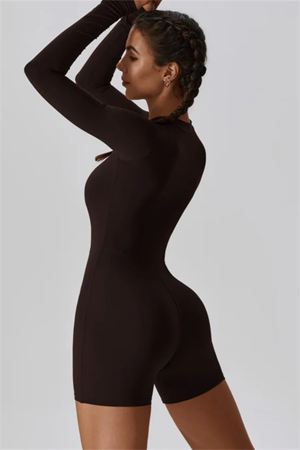 Half-Zip Stand-Up Collar Active Jumpsuit
