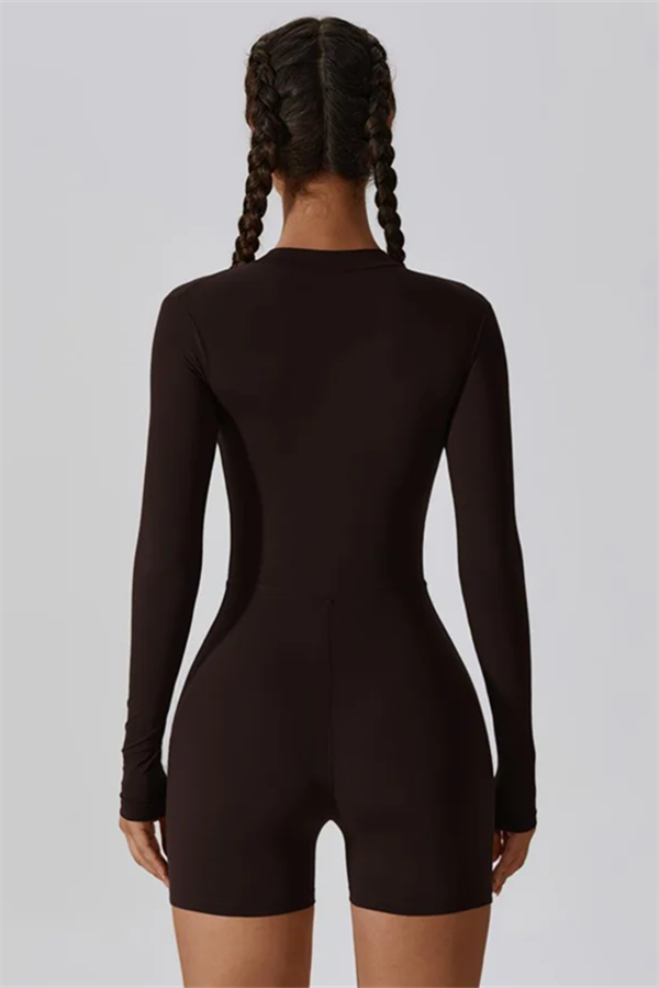 Half-Zip Stand-Up Collar Active Jumpsuit