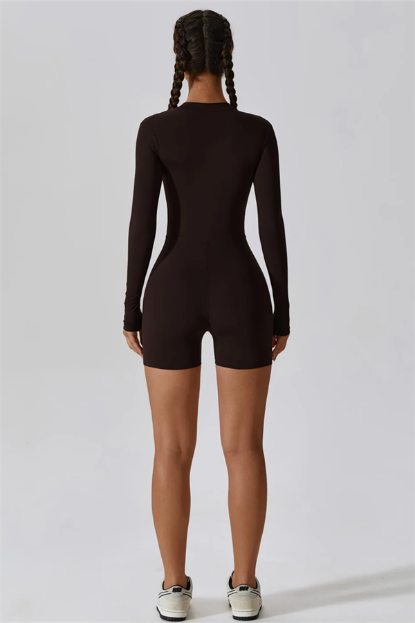 Half-Zip Stand-Up Collar Active Jumpsuit