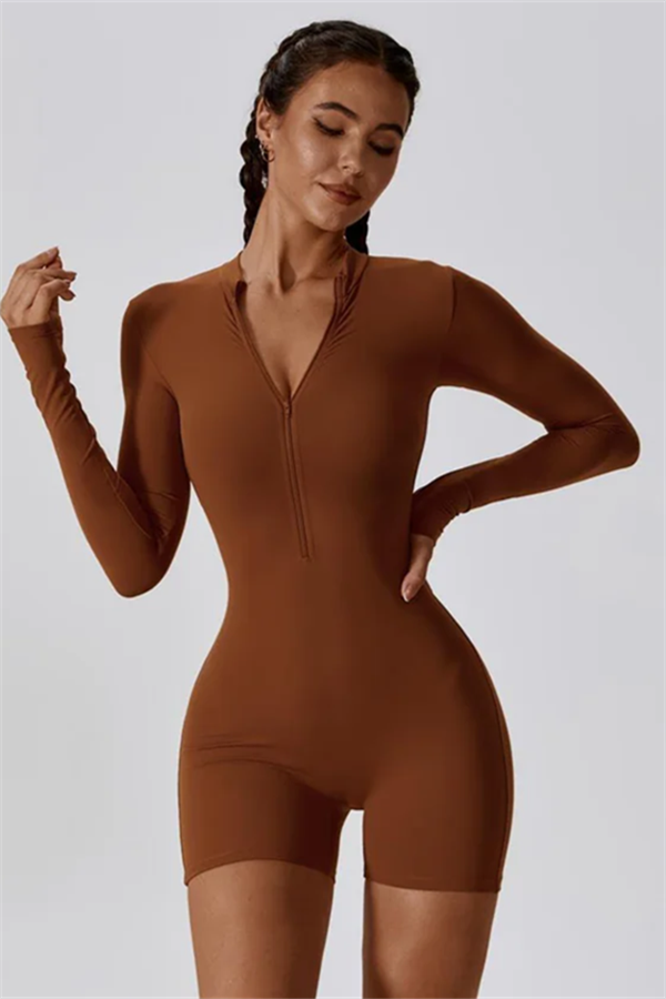 Half-Zip Stand-Up Collar Active Jumpsuit